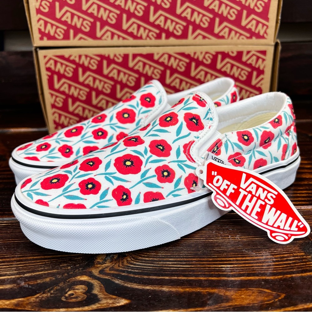 Vans Red Floral Slip-On Sneakers